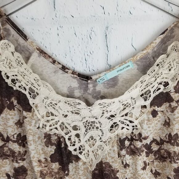 Maurices Cold Shoulder Brown and Cream Floral Top - Picture 2 of 6